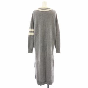 Grace Class 22AW チルデンロングニットワンピース ミモレ Vネック 長袖 ウール 36 S グレー 白 ホワイト 0222333091