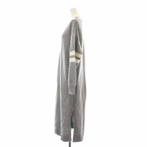 Grace Class 22AW チルデンロングニットワンピース ミモレ Vネック 長袖 ウール 36 S グレー 白 ホワイト 0222333091