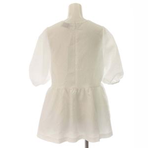 UNITED ARROWS ジャガードペプラムブラウス プルオーバー フレア ギャザー パフスリーブ 五分袖 36 S 白 ホワイト