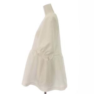 UNITED ARROWS ジャガードペプラムブラウス プルオーバー フレア ギャザー パフスリーブ 五分袖 36 S 白 ホワイト