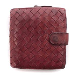 財布 二つ折り イントレチャート レザー コンパクトウォレット サイフ ボルドー