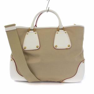PRADA トートバッグ ハンドバッグ ショルダーバッグ 2WAY キャンバス ベージュ ホワイト