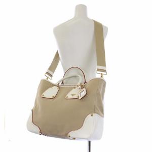 PRADA トートバッグ ハンドバッグ ショルダーバッグ 2WAY キャンバス ベージュ ホワイト