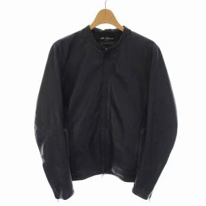 レザージャケット シングルライダース 革ジャン ジップアップ 羊革 アウター S 紺 ネイビー