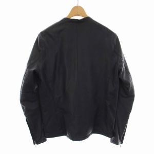 BEAMS レザージャケット シングルライダース 革ジャン ジップアップ 羊革 アウター S 紺 ネイビー