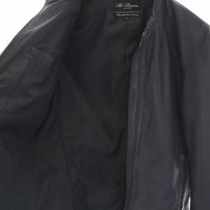 BEAMS レザージャケット シングルライダース 革ジャン ジップアップ 羊革 アウター S 紺 ネイビー