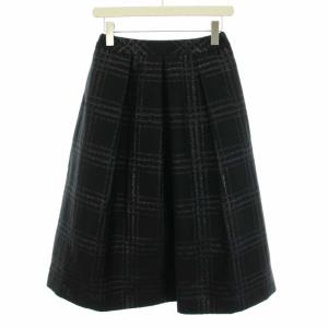 TO BE CHIC スカート ロング ミモレ フレア チェック柄 ウール混 38 M 黒 ブラック 紺 ネイビー