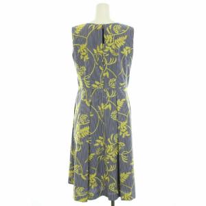 TO BE CHIC 刺繍ストライプワンピース ひざ丈 ノースリーブ ボタニカル柄 40 M 紺 ネイビー 黄 イエロー