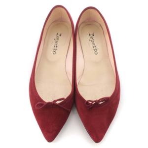 Repetto フラットシューズ バレエシューズ パンプス ポインテッドトゥ スエード リボン 靴 シューズ 37 23cm 赤 レッド