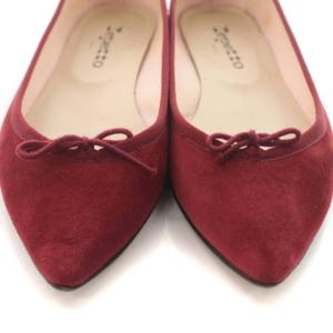 Repetto フラットシューズ バレエシューズ パンプス ポインテッドトゥ スエード リボン 靴 シューズ 37 23cm 赤 レッド