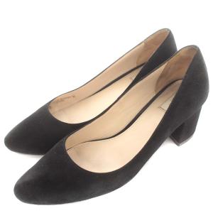 パンプス スエード チャンキーヒール 7 24cm 黒 ブラック