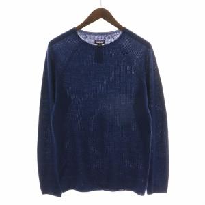 ニット セーター 長袖 クルーネック ウール S 紺 ネイビー
