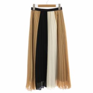 配色箔プリーツスカート ロング マキシ フレア 36 S ベージュ 白 ホワイト 黒 ブラック 38421225
