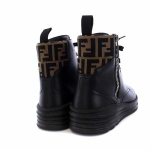 FENDI ズッカ切替 ショートブーツ レースアップ レザー サイドジップ 7 26cm ブラック U1399