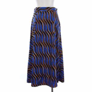 UNITED ARROWS 22SS エスニックプリントスカート ロング マキシ丈 フレア 総柄 38 M コバルト 青