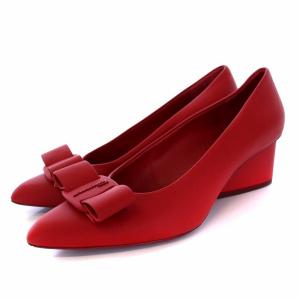 ヴァラ ポインテッドトゥ パンプス チャンキーヒール レザー 6D レッド