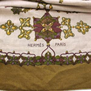 HERMES カレ140 scheherazade シェヘラザード スカーフ ショール 大判 ベージュ 茶
