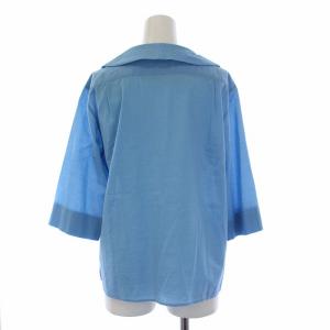 MARGARET HOWELL 18SS ブラウス シャツ 五分袖 ビッグカラー 2 M 青 ブルー
