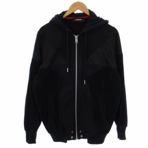 パーカー スウェット トレーナー 長袖 ジップアップ 素材切替 S 黒 ブラック