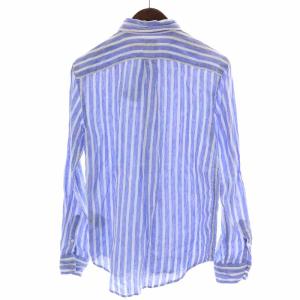 POLO RALPH LAUREN RELAXED FIT カジュアルシャツ リネン 麻 ストライプ ロゴ刺繍 長袖 XS 水色 ライトブルー 白 ホワイト
