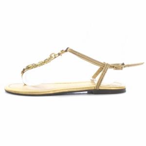TORY BURCH トングサンダル フラット ストラップ チェーン 23cm ゴールド