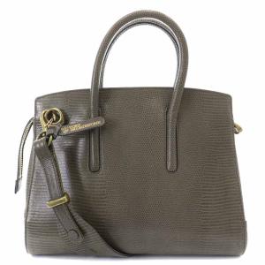 R97-51251 ジョリー リザード M ハンドバッグ 2WAY レザー グレー