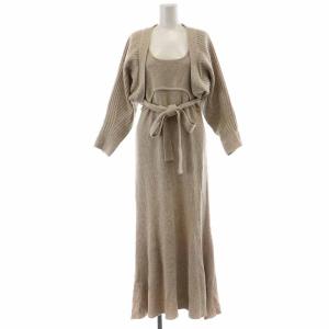 20AW ショートカーデセット 2点セット ニットカーディガン ボレロ 長袖 ニットワンピース ロング ノースリーブ F ベージュ
