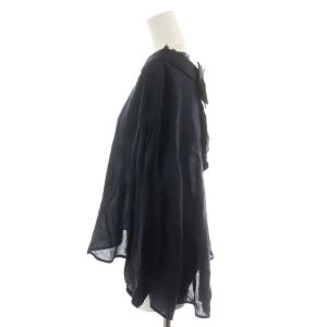 franche lippée ブラウス シャツ 長袖 リネン 麻 バックリボン M 紺 ネイビー