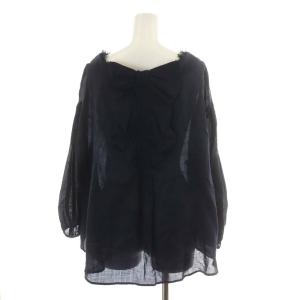 franche lippée ブラウス シャツ 長袖 リネン 麻 バックリボン M 紺 ネイビー