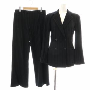 スーツ セットアップ 上下 テーラードジャケット ダブル イージーパンツ ストライプ ウール混 36 S 黒 ブラック
