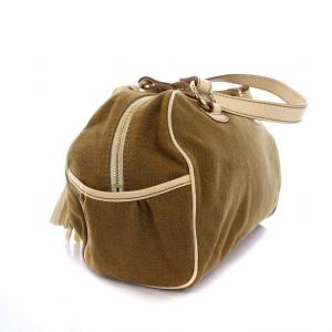 CELINE ハンドバッグ ボストンバッグ タッセル トリオンフ キャンバス レザー 茶 白 ブラウン ホワイト
