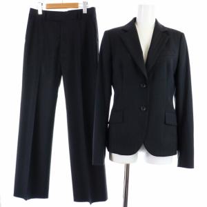 スーツ セットアップ 上下 テーラードジャケット 背抜き パンツ ウール ストライプ 40 L 黒 ブラック