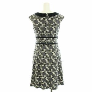 TOCCA ワンピース ひざ丈 ノースリーブ フレンチスリーブ 花柄 刺繍 リボン 2 M グレー 白 ホワイト 黒 ブラック