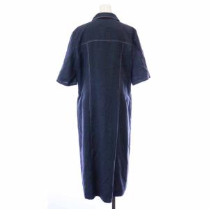Leilian シャツワンピース ロング 半袖 麻 リネン混 大きいサイズ 13 XL 紺 ネイビー