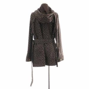 Leilian ナイロンジャケット ジップアップ フード ベルト ドット 11 L 茶 ブラウン 白 ホワイト