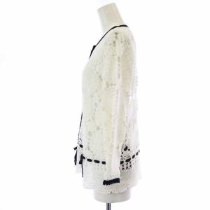 Leilian カーディガン レース 七分袖 リボン 11 L 白 ホワイト 黒 ブラック