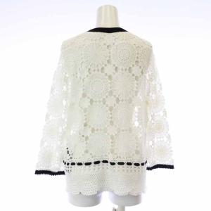 Leilian カーディガン レース 七分袖 リボン 11 L 白 ホワイト 黒 ブラック