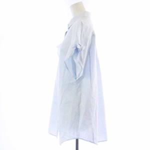 Leilian ブラウス シャツ フレンチスリーブ 麻 リネン混 ストライプ 11 L 水色 白 ホワイト