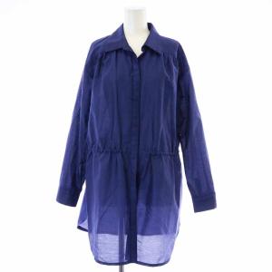 シャツ ブラウス チュニック 長袖 絹 シルク混 大きいサイズ 13 XL 紺 ネイビー