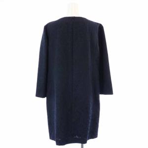 Leilian ワンピース ひざ丈 クルーネック 長袖 ラメ 大きいサイズ 13 XL 紺 ネイビー