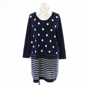 ニット チュニック 長袖 ボーダー ドット 大きいサイズ 13 XL 紺 ネイビー 白 ホワイト