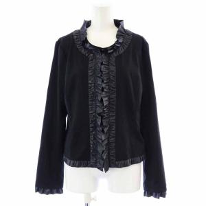 ノーカラージャケット フリル 大きいサイズ 13 XL 黒 ブラック