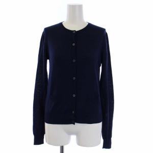 ニットカーディガン 長袖 クルーネック ウール100％ 40 M 紺 ネイビー