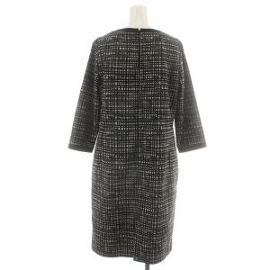 Leilian ワンピース ひざ丈 チェック 七分袖 大きいサイズ 13 XL 黒 ブラック 白 ホワイト