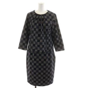 近年モデル セットアップ 上下 カットソー 長袖 タイトスカート ひざ丈 総柄 11 L 紺 ネイビー 白 ホワイト