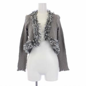 シワ加工 カーディガン 長袖 クロップド丈 フリル グレー MI82FO427