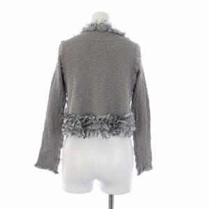 me ISSEY MIYAKE シワ加工 カーディガン 長袖 クロップド丈 フリル グレー MI82FO427
