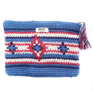 ポーチ 小物入れ ニット 総柄 青 ブルー