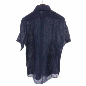 Finamore ホリゾンタルカラーシャツ カジュアルシャツ リネン 麻 半袖 15 1/2 /39 M 紺 ネイビー