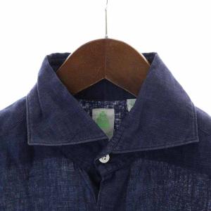 Finamore ホリゾンタルカラーシャツ カジュアルシャツ リネン 麻 半袖 15 1/2 /39 M 紺 ネイビー